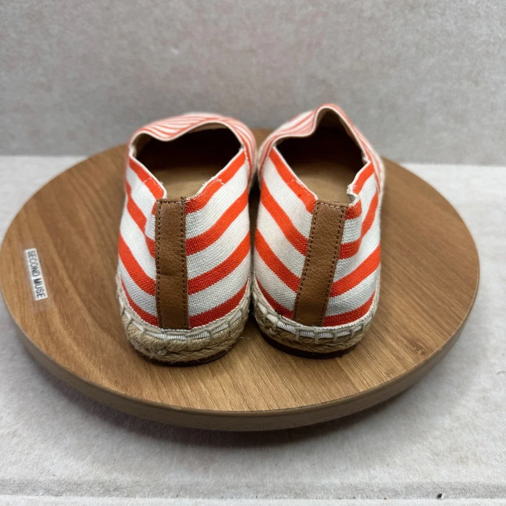 Vionic Valeri Espadrille Flats Orange‎ White Striped Slip On Nautical Beach Sz 7